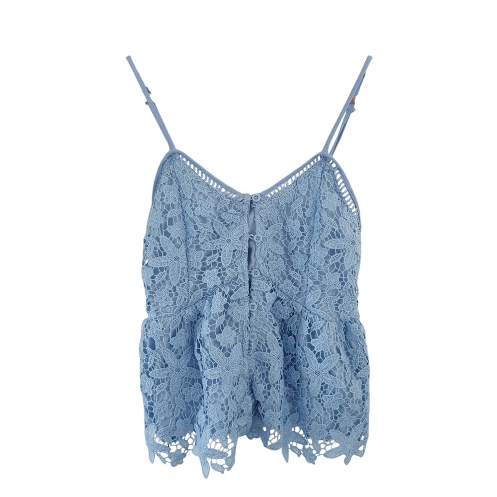 Babydoll Top Baby Blue Rebellion Again Crochet Lace Summer Festival Tank Small